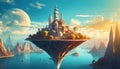 Fantasy-inspired Floating Island with a Modern Twist in luxury city, Overlooking a Scenic on digital art concept