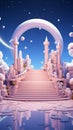 Fantasy inspired podium in 3D, featuring a sky with cartoon clouds and starry accents