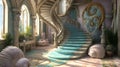Fantasy staircase interior design with seashell decor and elegant architecture style spiral stairs view Royalty Free Stock Photo