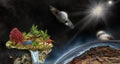 3d Illustration of fantasy island in space