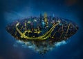 Fantasy island floating in the air with modern city skyline Royalty Free Stock Photo