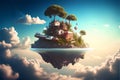 Fantasy island floating in the sky. 3d render illustration. Royalty Free Stock Photo