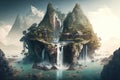 Fantasy Island of the World with Waterfalls Royalty Free Stock Photo