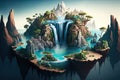 Fantasy Island of the World with Waterfalls Royalty Free Stock Photo