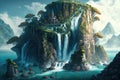 Fantasy Island of the World with Waterfalls Royalty Free Stock Photo