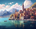 The fantasy italian city is a beautiful city with generative italian background art.