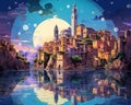 The fantasy italian city is a beautiful city with generative italian background art.