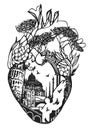 Fantasy italian heart black and white illustration