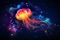 Fantasy jellyfish against blue sky - simple abstract neon colorful background art Royalty Free Stock Photo