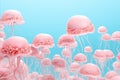 Fantasy jellyfish, colorful pink fuzz in abstract art on blue background Royalty Free Stock Photo