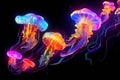 Fantasy jellyfish swirling in the dark sky, simple abstract neon colorful background artwork Royalty Free Stock Photo