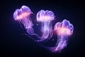 Fantasy jellyfish, vibrant pink fuzz on dark solid background - colorful art abstract Royalty Free Stock Photo