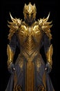 A fantasy knight in ornate and elaborate golden armor, dark fantasy background. Generative Ai