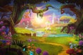 Fantasy land, Grass and Hill, River and Tree with Fantastic, Realistic Style