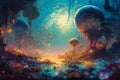 Fantasy landscape on an alien planet. AI generated. Royalty Free Stock Photo