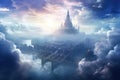 Fantasy landscape with ancient temple and cloudy sky. 3D rendering, Generate an image that unveils the ethereal beauty, AI Royalty Free Stock Photo