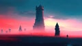 Fantasy landscape with ancient tower Royalty Free Stock Photo