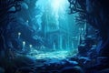 Fantasy landscape with fantasy castle in the forest. 3d rendering, Underwater world. Fantasy illustration of a fantasy world. 3d