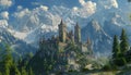fantasy landscape, castle in the mountains, Old castle Royalty Free Stock Photo