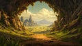 Fantasy Cave With Mountains And Path: Lively Landscapes Inspired