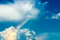 Fantasy landscape colorfull rainbow on sky abstract texture fluffy clouds shine close up view dreamy background