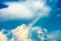 Fantasy landscape colorfull rainbow on sky abstract texture fluffy clouds shine close up view dreamy background