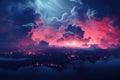 Fantasy landscape with dangerous storm, sky and city Royalty Free Stock Photo