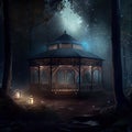 Generative AI:  fantasy landscape with gazebo in the forest Royalty Free Stock Photo