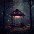 Generative AI:  fantasy landscape with gazebo in the forest Royalty Free Stock Photo