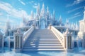 Fantasy landscape with fantasy castle and stairway. 3d render, A beautiful architectural castle with large steps on the stairs Royalty Free Stock Photo