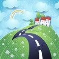 Fantasy landscape with hilly road Royalty Free Stock Photo