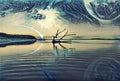 Fantasy landscape Illustration artwork - Lake and and Hills wit Royalty Free Stock Photo