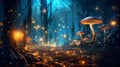 Fantasy landscape with magic mushrooms in the forest.