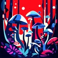 Fantasy landscape with magic mushrooms in the forest. Vector illustration. generative AI Royalty Free Stock Photo