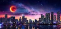 Fantasy Landscape Of Miami Downtown With Milky Way