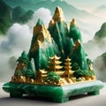 Fantasy landscape with mountains and ancinent architecture Royalty Free Stock Photo