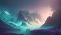 Fantasy landscape with mountains and fog. 3d render illustration.