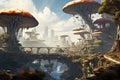 Fantasy landscape with mushrooms. 3D illustration. Fantasy world, AI Generated Royalty Free Stock Photo
