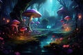 Fantasy landscape with mushrooms in the forest. 3d illustration, AI Generated Royalty Free Stock Photo