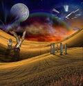 Fantasy Landscape with old temple Royalty Free Stock Photo