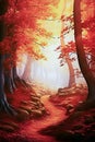 Fantasy landscape with path in the autumn forest. selective focus. Generative AI Royalty Free Stock Photo