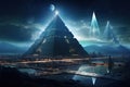 Fantasy landscape with pyramids and ancient ruins. 3D rendering, AI Generated Royalty Free Stock Photo
