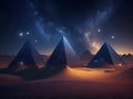 Fantasy landscape with pyramids in the desert. 3D rendering Royalty Free Stock Photo