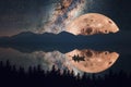 Night landscape with a supermoon Royalty Free Stock Photo