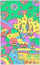 Fantasy landscape with surreal houses and trees. Psychedelic fantastic multicolor artwork. Vector illustration Royalty Free Stock Photo