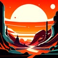 Fantasy landscape with a view of the planet Mars. Vector illustration Generative AI Royalty Free Stock Photo