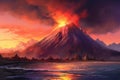Fantasy landscape with volcano and lake Royalty Free Stock Photo