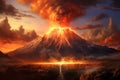 Fantasy landscape with volcano and lake Royalty Free Stock Photo