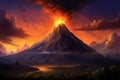 Fantasy landscape with volcano and lake Royalty Free Stock Photo