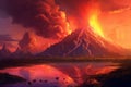 Fantasy landscape with volcano and lake Royalty Free Stock Photo